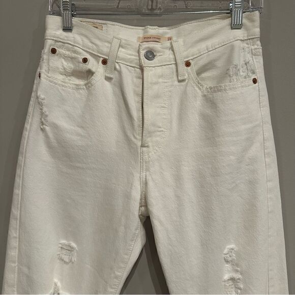 LEVI’s Jeans Women Size 27 Premium Wedgie Straight Big E Button Fly‎ Fray Hem - Picture 2 of 11